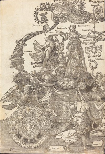 The Triumphal Chariot of Maximilian I The Great Triumphal Car [plade 1 af 8], 1523 latinsk udgave.. af Albrecht Dürer