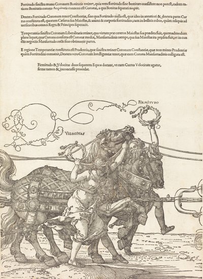 The Triumphal Chariot of Maximilian I The Great Triumphal Car [plade 5 af 8], 1523 latinsk udgave.. af Albrecht Dürer