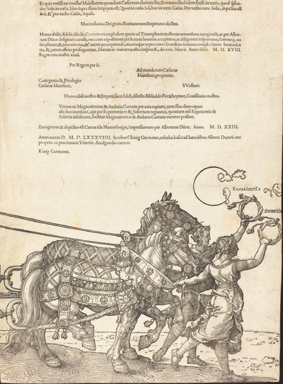 The Triumphal Chariot of Maximilian I The Great Triumphal Car [plade 8 af 8], 1523 latinsk udgave.. af Albrecht Dürer