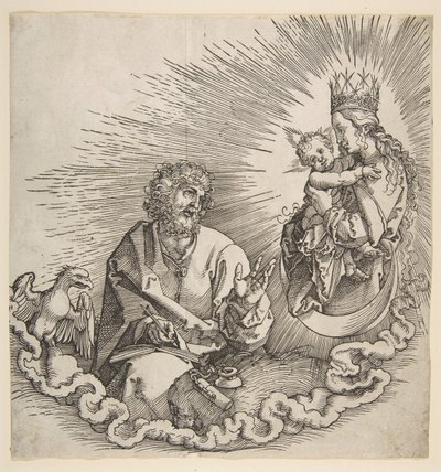 Jomfruen viser sig for Johannes, Frontispice til Apokalypsen, 1511. af Albrecht Dürer