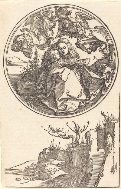 Jomfruen kronet af to engle over et landskab, i eller før 1515. af Albrecht Dürer
