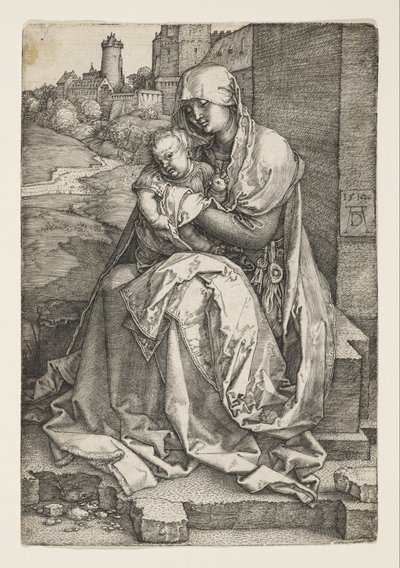 Jomfruen sidder ved en mur af Albrecht Dürer