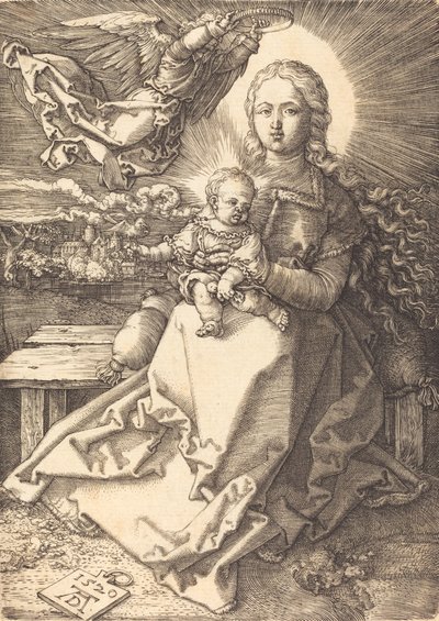 Jomfruen og barnet kronet af en engel, 1520. af Albrecht Dürer