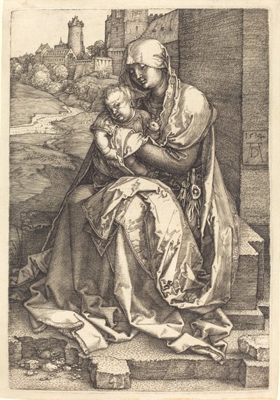 Jomfruen og barnet sidder ved muren af Albrecht Dürer
