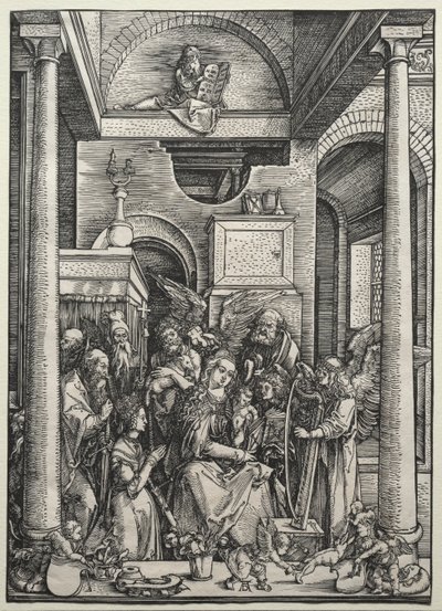 Jomfruen og barnet omgivet af hellige og engle, ca. 1500-1502. af Albrecht Dürer