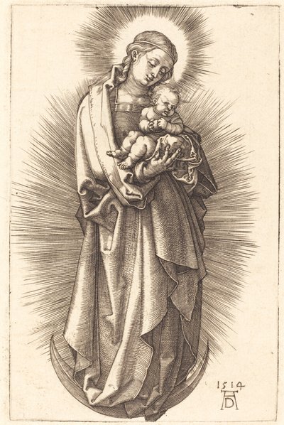 Jomfruen og barnet på en halvmåne med et diadem af Albrecht Dürer