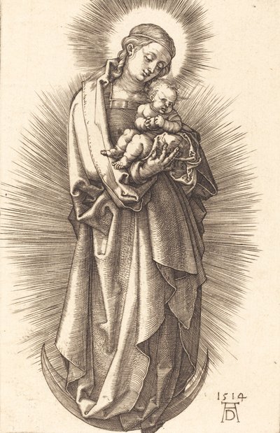 Jomfruen og barnet på en halvmåne med et diadem, 1514. af Albrecht Dürer