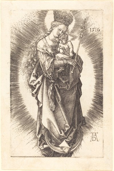Jomfruen og barnet på en halvmåne med et scepter og en stjernekrone af Albrecht Dürer