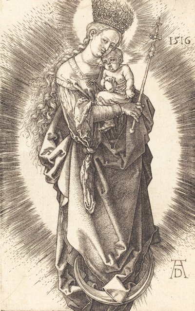 Jomfruen og barnet på en halvmåne med et scepter og en stjernekrone, 1516. af Albrecht Dürer