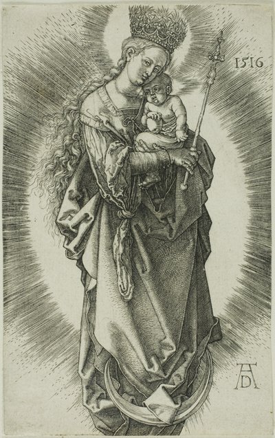Jomfruen på en halvmåne med en krone af stjerner og et scepter af Albrecht Dürer