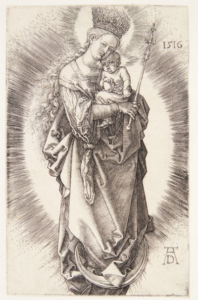 Jomfruen på en halvmåne med en krone af stjerner og et scepter af Albrecht Dürer