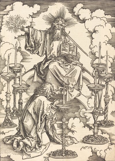 Synet om de syv lysestager, sandsynligvis ca. 14961498. af Albrecht Dürer