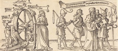Tid og en ræv, der drejer lykkens hjul med folk i alle rækker til højre, sandsynligvis 1526. af Albrecht Dürer