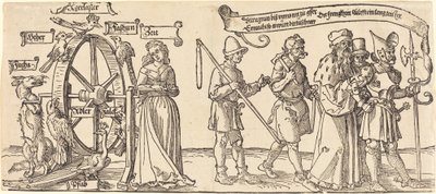 Tid og en ræv, der drejer lykkehjulet med folk i alle rækker til højre af Albrecht Dürer