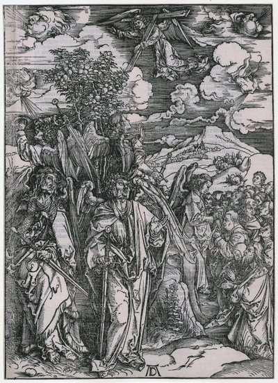 Fire engle, der holder vindene tilbage / De udvalgtes besegling, figur V, blad 7 i serien »Apokalypsen« af Albrecht Dürer