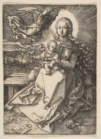 Jomfru og barn kronet af en engel, 1520. af Albrecht Dürer