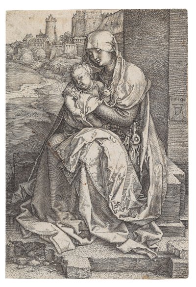 Jomfru og barn siddende ved muren, 1514. af Albrecht Dürer