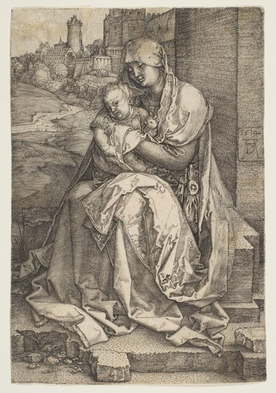 Jomfru og barn siddende ved muren, 1514. af Albrecht Dürer