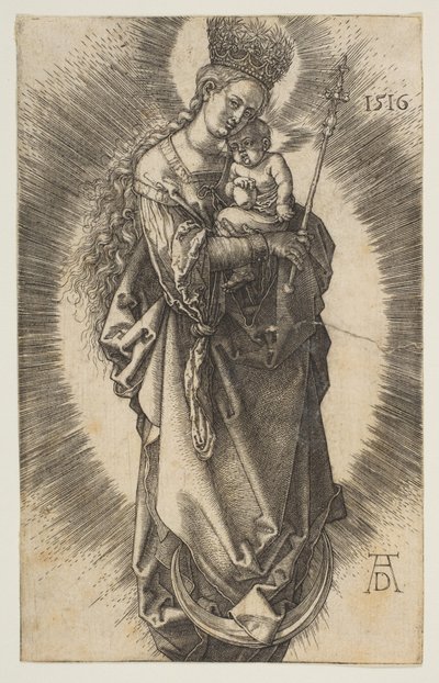 Jomfru Maria på måneseglen med scepter og stjernekrone af Albrecht Dürer