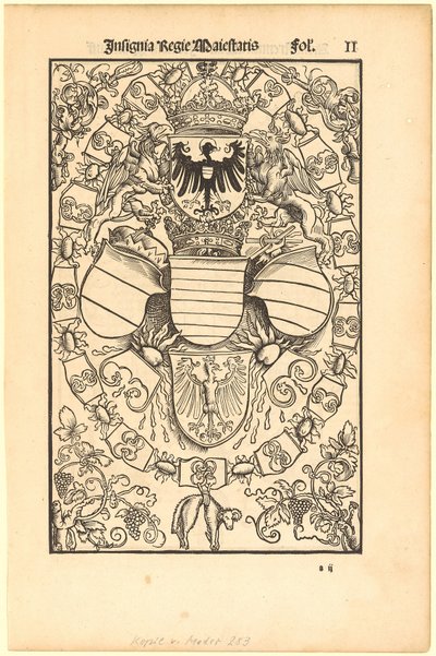 Maximilian I.s våbenskjold som romersk konge [forsiden]; Florian Waldauf (Waldauff) af Waldensteins våbenskjold [bagsiden] af Albrecht Dürer