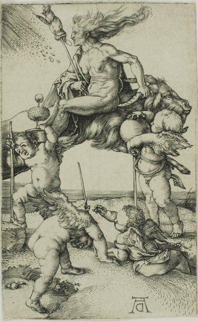 Heks rider baglæns på en ged af Albrecht Dürer