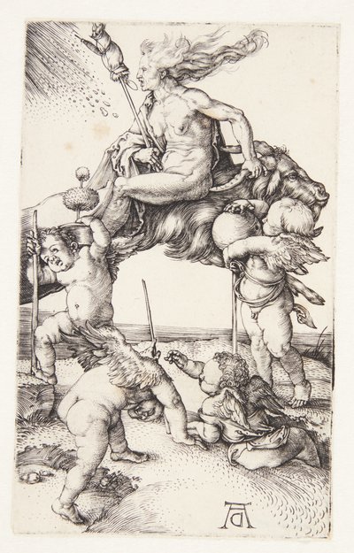 Heks rider baglæns på en ged af Albrecht Dürer
