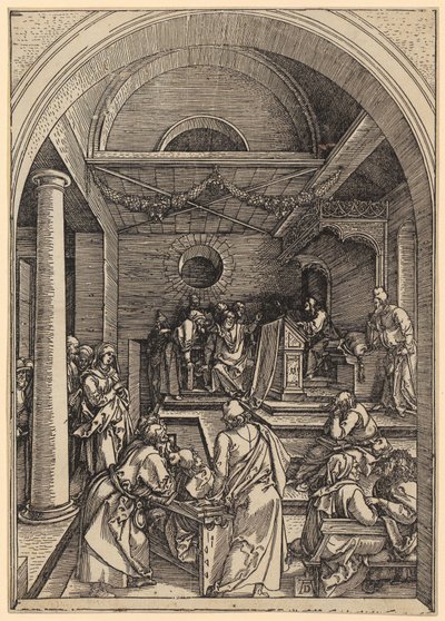 Den tolvårige Jesus i templet, blad 16 i serien »Marias liv« af Albrecht Dürer