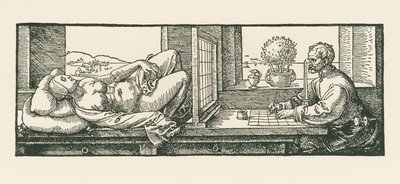 En mand tegner en liggende kvinde af Albrecht Dürer or Duerer