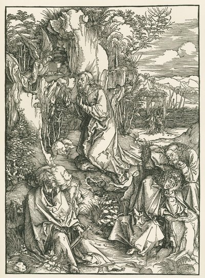 Agony in the Garden - Kristus på Oliebjerget, ca. 1496-97 (træsnit) af Albrecht Dürer or Duerer