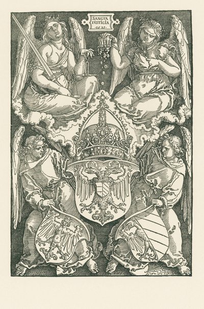Allegori med rigsvåbnet og byen Nürnbergs våbenskjold af Albrecht Dürer or Duerer