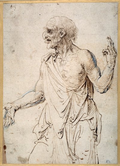 En gammel mand gestikulerer (pen og blæk på papir) af Albrecht Dürer