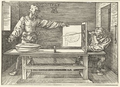 Kunstner tegner en lut af Albrecht Dürer or Duerer