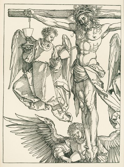 Kristus på korset med tre engle, ca. 1513-13 (træsnit) af Albrecht Dürer or Duerer