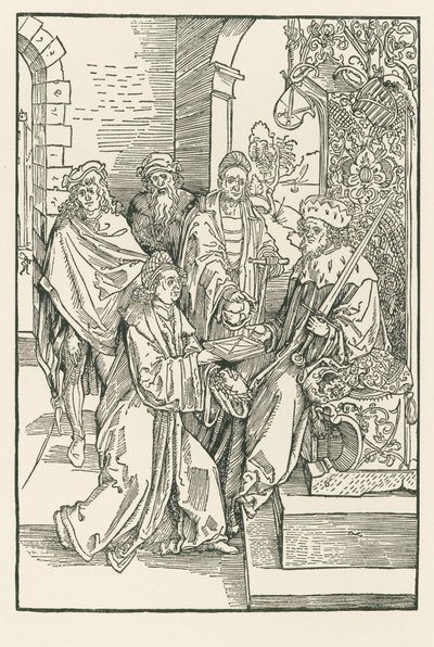 Conrad Celtes overrækker sin udgave af Roswitha-komedierne til kurfyrst Frederik af Sachsen af Albrecht Dürer or Duerer