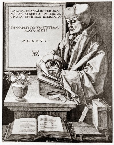 Erasmus til sit forfatterskab - stik af Albrecht Durer gengivet i begyndelsen af det 20. århundrede. af Albrecht Dürer