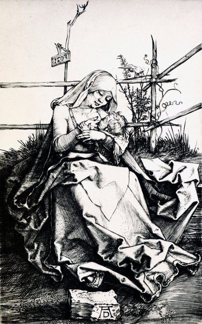 Madonna og barn i et hegn (gravering på kobber) af Albrecht Dürer