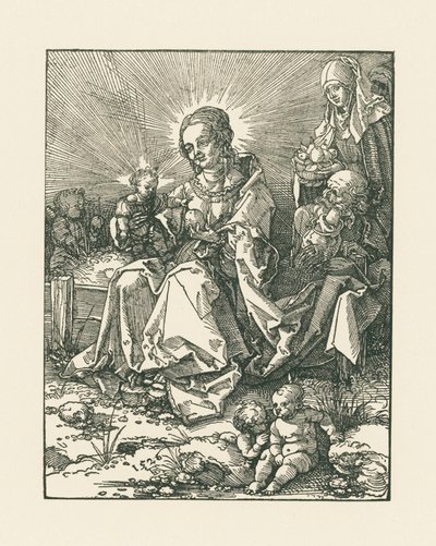 Madonna på en græsklædt banke med Sankt Josef og Sankt Anna. af Albrecht Dürer or Duerer