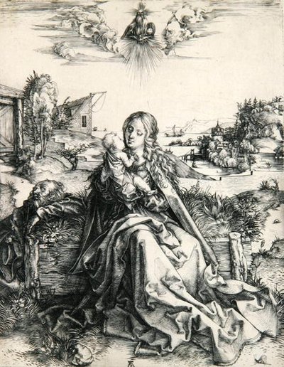 Madonna med en guldsmede (gravering) af Albrecht Dürer