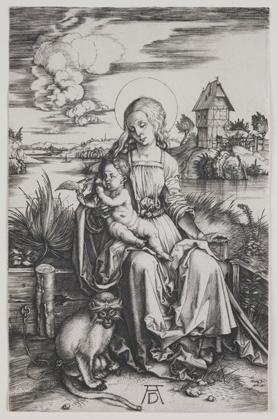 Madonna med aben, ca. 1498 (kobberstik) af Albrecht Dürer or Duerer