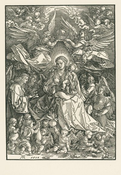Jomfru Maria kronet af to engle af Albrecht Dürer or Duerer