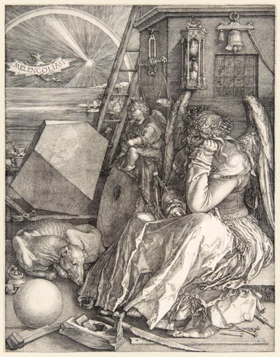 Melencolia I af Albrecht Dürer (1471-1528) på af hans 3 mestergraveringer færdiggjort i 1514. af Albrecht Dürer