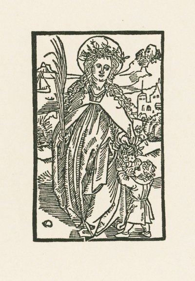 Sankt Dorothea. Illustration til Hortulus Anime. Trykt af Michael Furter, Basel af Albrecht Dürer or Duerer