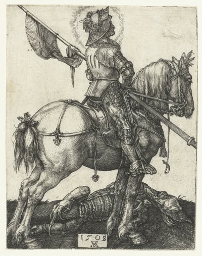 Pyhä Yrjö ja kuoleman lohikäärme af Albrecht Dürer or Duerer