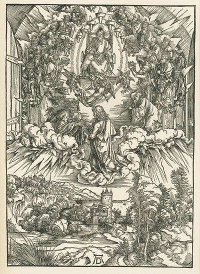 Johannes foran Gud og de fireogtyve ældste i himlen. Johannes