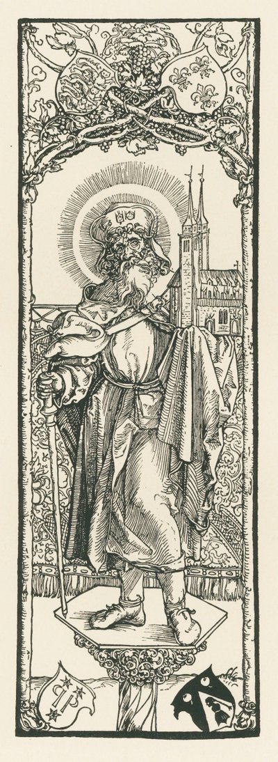 Sankt Sebald på søjlen, ca. 1501 (træsnit) af Albrecht Dürer or Duerer