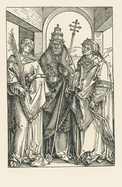 Sankt Stefan, Sankt Sixtus og Sankt Laurentius, ca. 1504-05 (træsnit) af Albrecht Dürer or Duerer