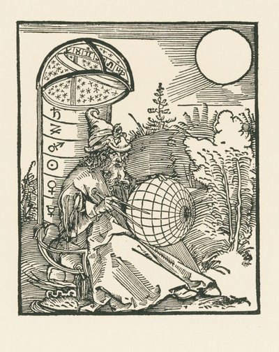 Siddende astronom, der holder en globus af Albrecht Dürer or Duerer