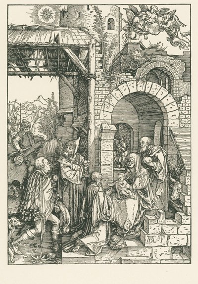 De hellige tre kongers tilbedelse, ca. 1503 (træsnit) af Albrecht Dürer or Duerer