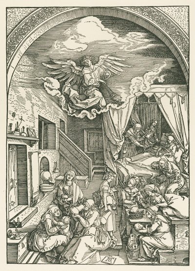 Jomfruens fødsel, ca. 1503 (træsnit) af Albrecht Dürer or Duerer