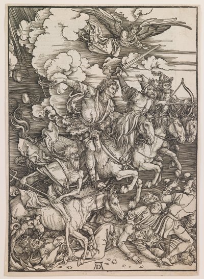 Apokalypsens fire ryttere, fra "The Apocalypse", ca. 1497-98 (træsnit) af Albrecht Dürer or Duerer